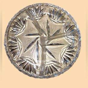 Vintage American Brilliant swarovski Crystal Cut Glass Divided  Dish 7" Round